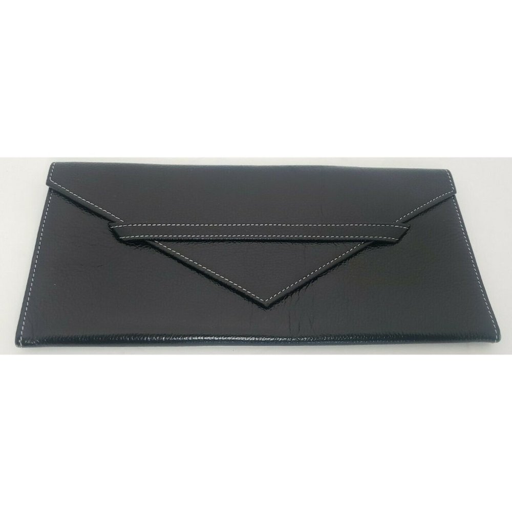 Beautiful Tusk Leather Womens Wallet / Clutch EUC Black‎ with Red Lining